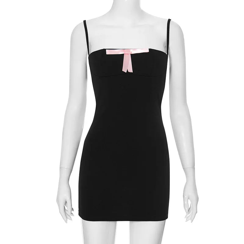 Sexy Black Backless Mini Bodycon Dress for Women - Y2K Coquette Bow Summer Club Dress 2024 | Perfect for Night Out, Parties & Date Nights (Style P85 BE14)
