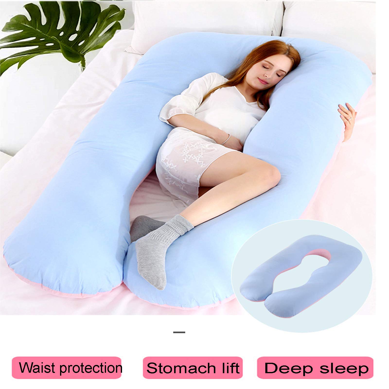 U-Shaped Maternity Full Body Pregnancy Pillow for Back, Hip & Leg Pain Relief - Soft Washable Cotton Cover, Dark Blue - Perfect for Side Sleeping & Comfort During Pregnancy