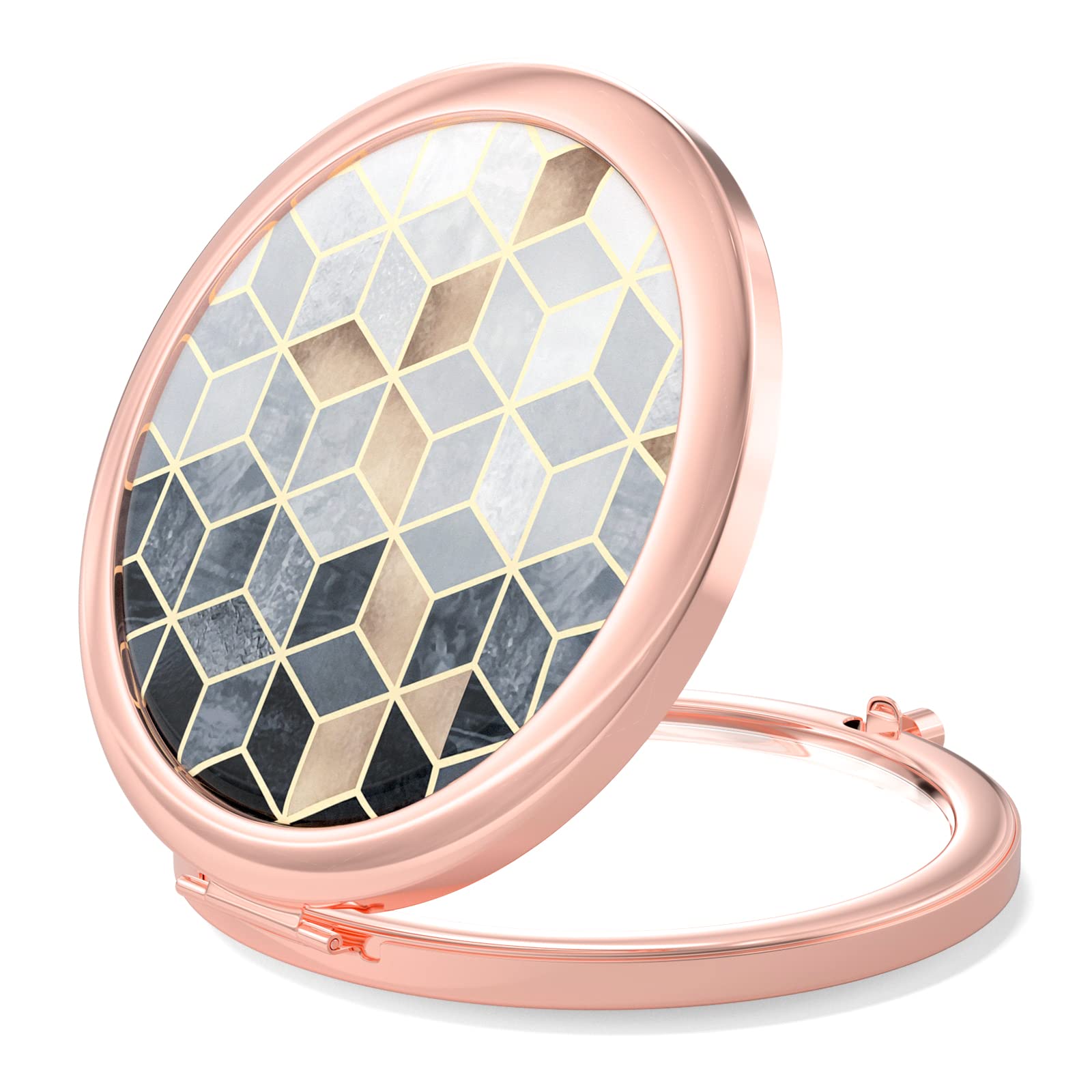 Nipichsha Compact Travel Mirror 2X/1X Magnification - Rose Gold for Makeup On-The-Go