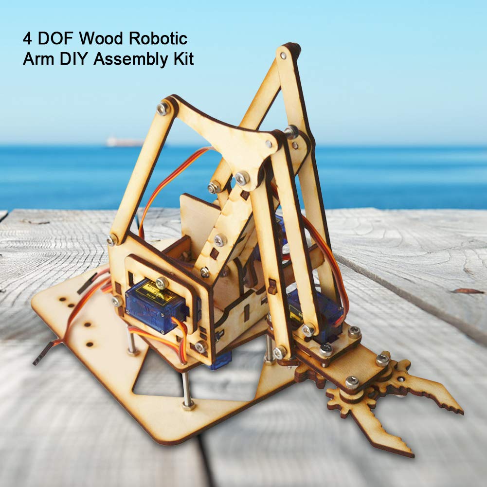 4 DOF Robot Arm Kit - DIY Wooden Robotic Arm with SG90 Servos for Arduino & Raspberry Pi | STEM Learning, Coding Projects, Home Automation & Industrial Prototyping