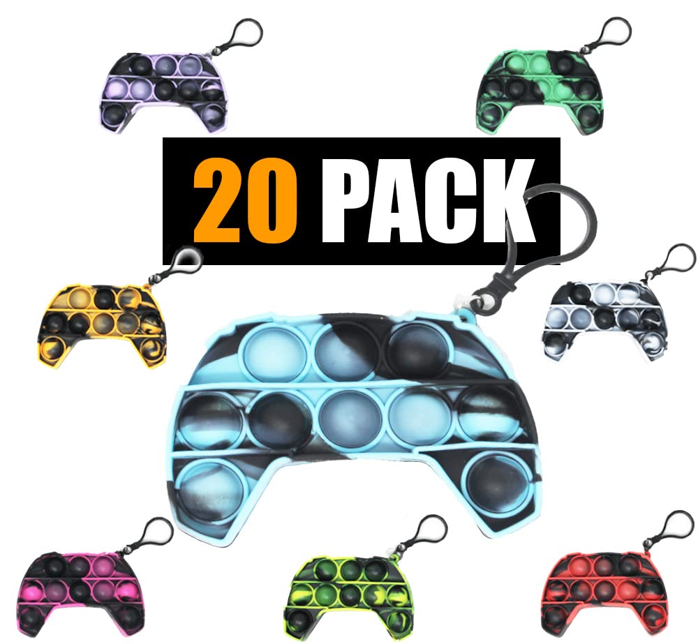 KINIA 20 Pack Mini Pop It Fidget Toys - Sensory Stress Relief Controller Keychain for Kids & Adults - Anxiety Relief & Focus Aid - Perfect for Home, Office, Travel & Classroom (Controller Design, 20 Pack)