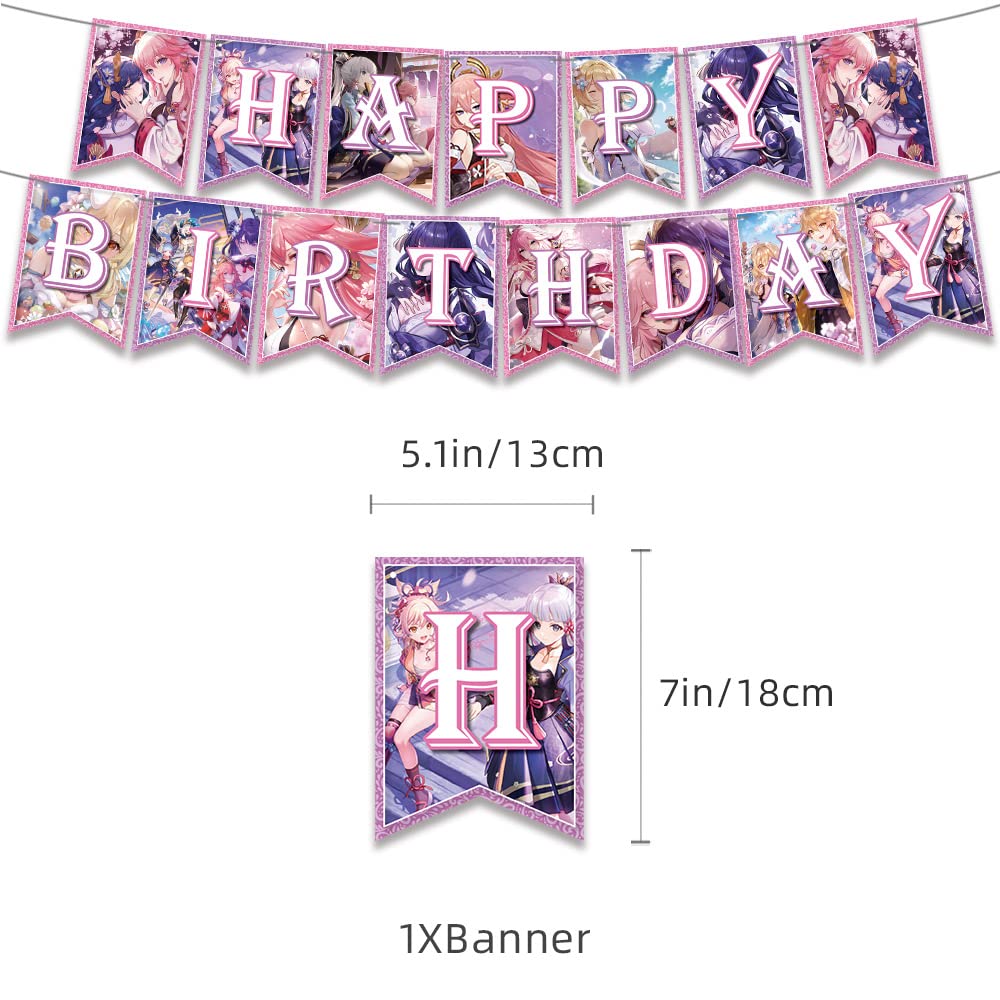 Anime Birthday Party Decorations Set - Pink Themed Banner, Cake Topper, Cupcake Toppers & Balloons for Anime Fans | Perfect for Birthday Celebrations, Themed Parties & Cosplay Events