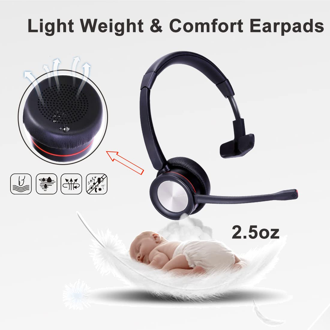 Noise Cancelling USB-A Headset with Comfortable Single Ear Design - 3.5mm to USB Headphone for Office, Call Center, Remote Work - Perfect for Zoom, Teams, Skype, RingCentral, Zoiper & Dictation - Ideal for Long Work Hours, Online Meetings & Customer Service Calls