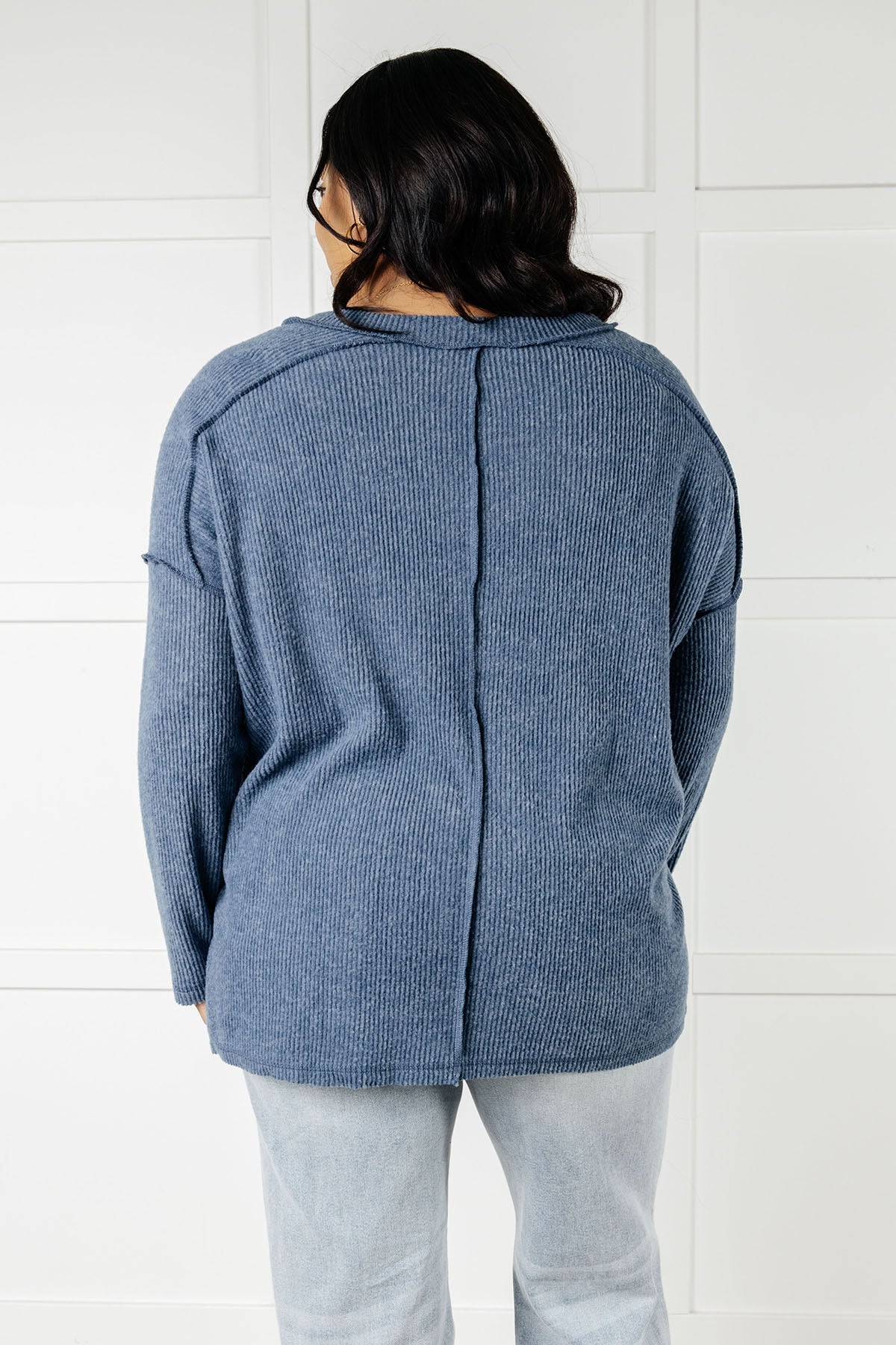 Soft Brushed Hacci Sweater Top in Dusty Blue | Cozy Winter Pullover for Women | Perfect for Casual Outfits & Layering in Cold Weather