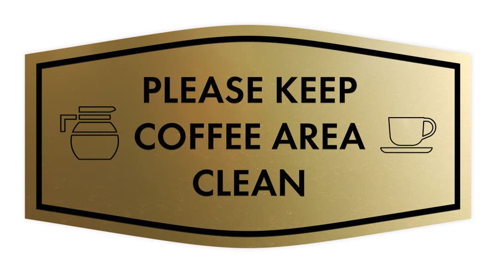 Elegant Brushed Gold 'Please Keep Coffee Area Clean' Sign - Small Wall Decor for Office, Kitchen, or Break Room