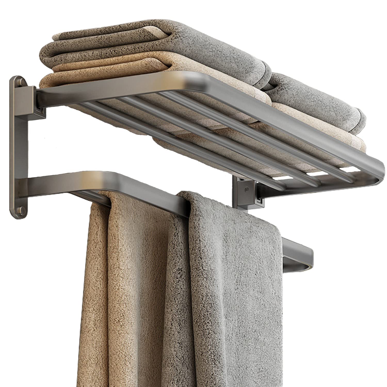 BOZWELL 20-Inch Modern Gray Bathroom Towel Rack with 2 Bars & Shelf - Space-Saving Wall Mounted Towel Holder for Bath, Kitchen, Laundry Room Organization