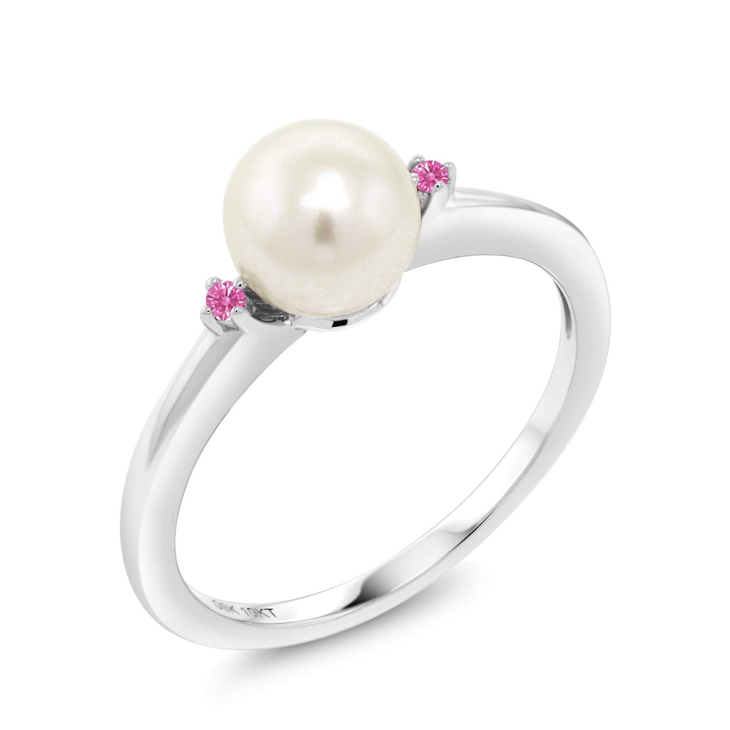 10K White Gold 7mm Cultured Freshwater Pearl & Pink Zirconia Engagement Ring for Women - Size 5-9 | Elegant Bridal Jewelry, Wedding Band, Anniversary Gift