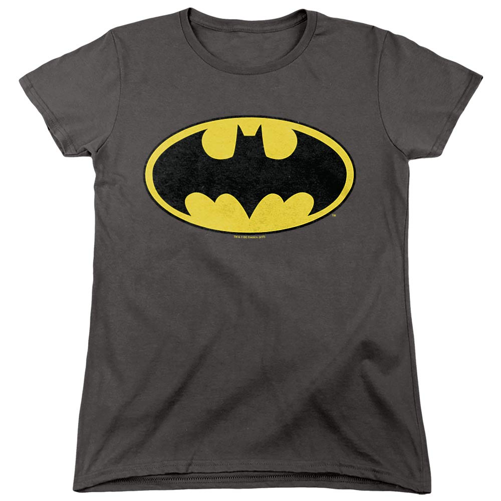 PopFunk Classic Batman Logo Women's Premium Cotton Short Sleeve Graphic Tee - XX-Large Charcoal Black - Casual Wear, Cosplay & Superhero Fan Gift with Free Stickers