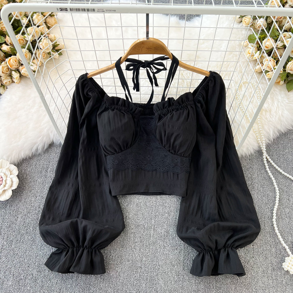 French Square Neck Balloon Sleeve Cropped Shirt | Women's Fall Fashion Tops | Casual & Party Wear | Perfect for Date Nights, Office Outfits and Autumn Outings