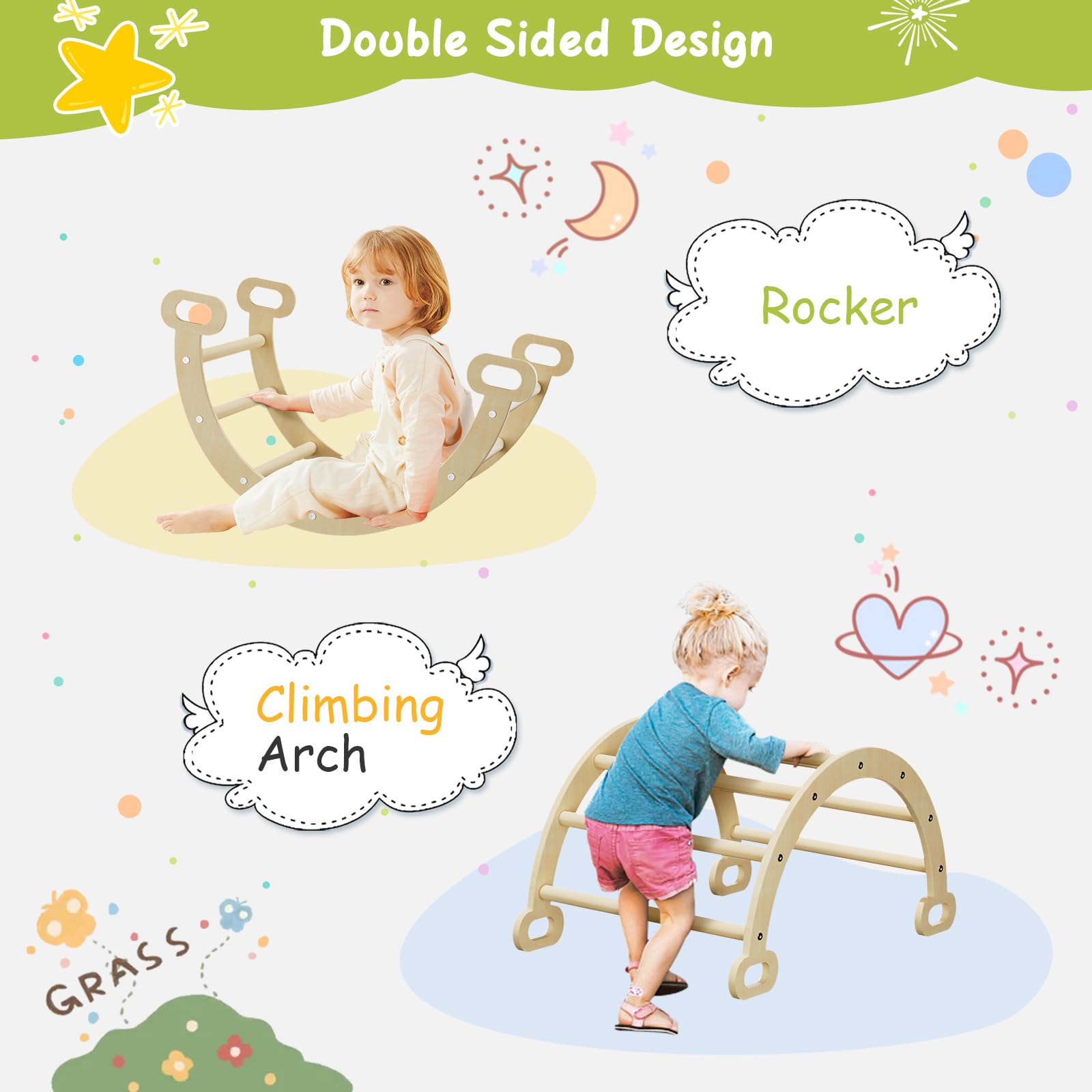 BanaSuper 3-in-1 Foldable Wooden Climbing Triangle Set with Ramp & Arch - Montessori Toddler Climbing Gym for Indoor & Outdoor Play - Perfect Gift for Boys & Girls - Ideal for Playrooms, Backyards, and Preschools