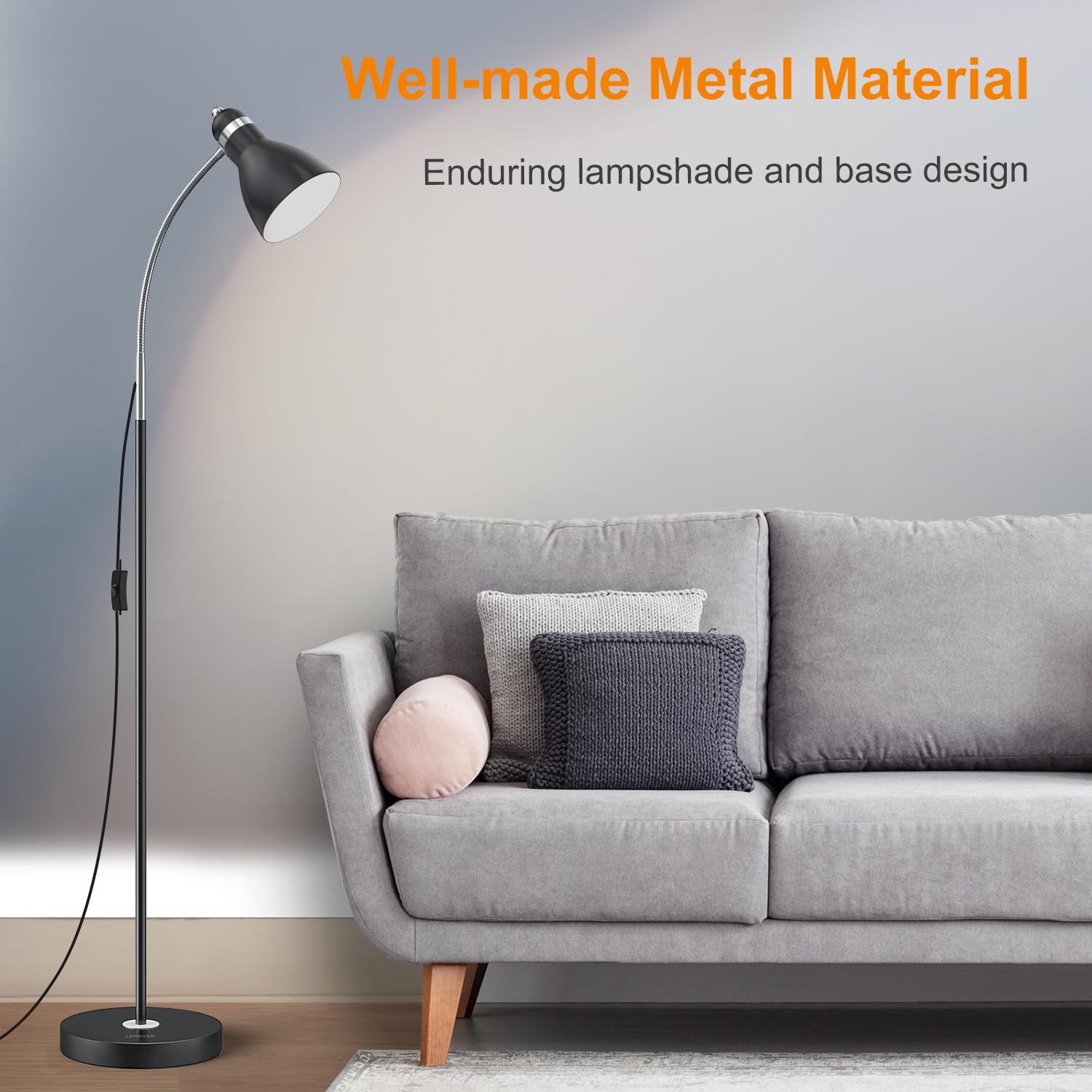 LEPOWER Adjustable Gooseneck Floor Lamp with Heavy Metal Base - Black Standing Reading Lamp for Office, Bedroom & Living Room - Perfect for Task Lighting, Reading Nook & Home Decor