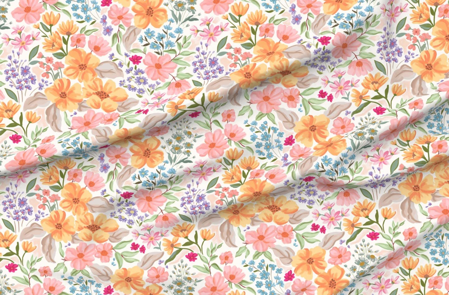 Premium Spoonflower Upholstery Velvet Fabric by The Yard - Large Scale Pastel Wildflowers Floral Print for Spring & Summer Decor | Perfect for Home Upholstery, Curtains, Throw Pillows & Apparel