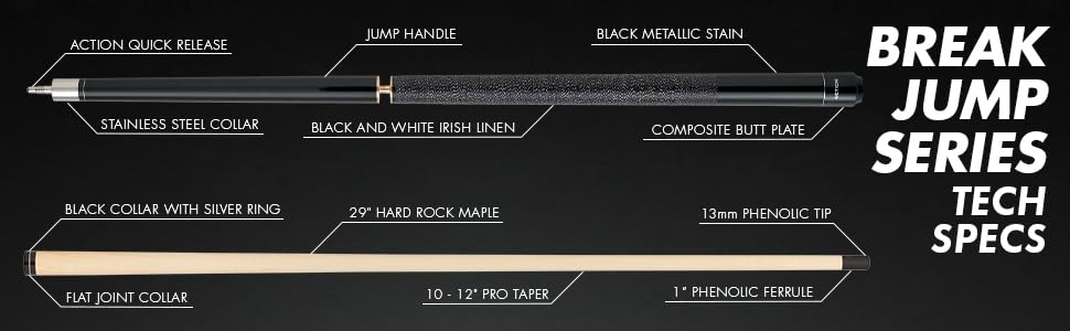 Premium Black Linen-Wrapped Action Break Jump Billiards Pool Cue Stick - Professional Billiard Accessory for Tournaments & Home Game Rooms