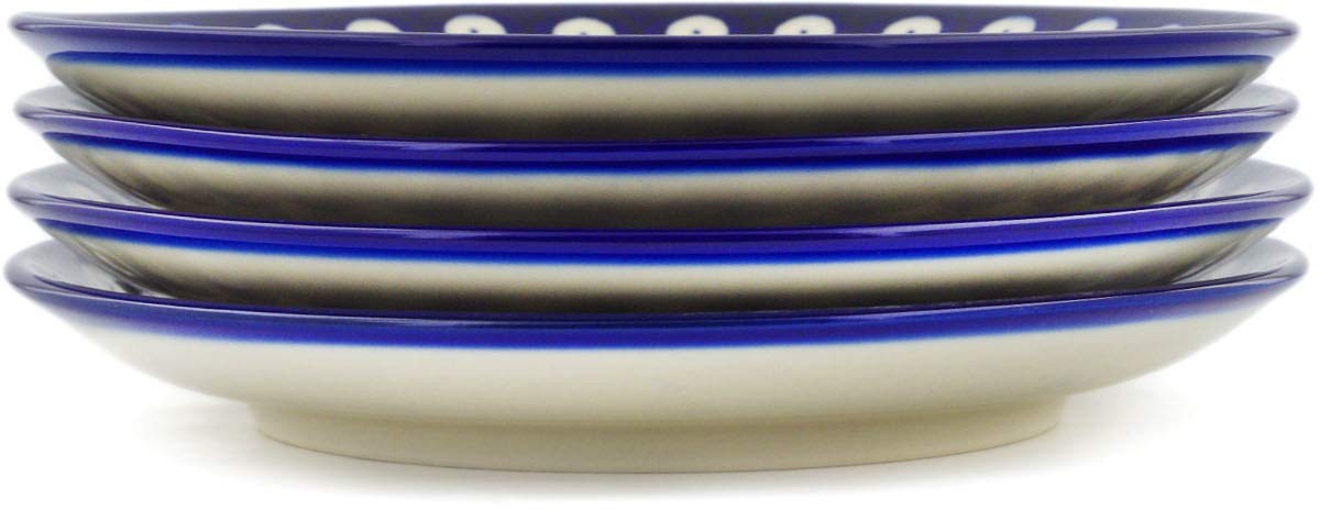 Authentic Polish Pottery 4-Piece Dessert Plate Set - Peacock Tulip Garden Design - Handmade Ceramic Plates with Certificate of Authenticity - Perfect for Afternoon Tea, Dessert Serving, and Home Decor