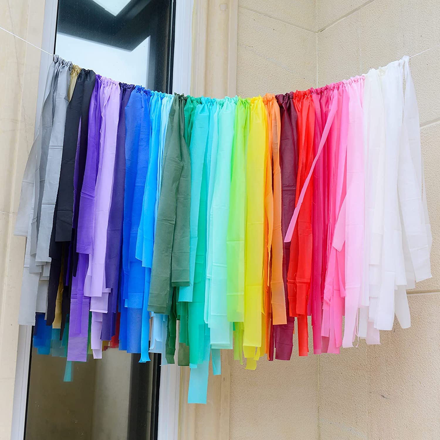 50pcs Red Plastic Fringe Streamers - 24 Color Party Decorations for Christmas, Birthday, Baby Shower & Holiday Events | Durable Backdrop & Wall Decor for Indoor/Outdoor Celebrations