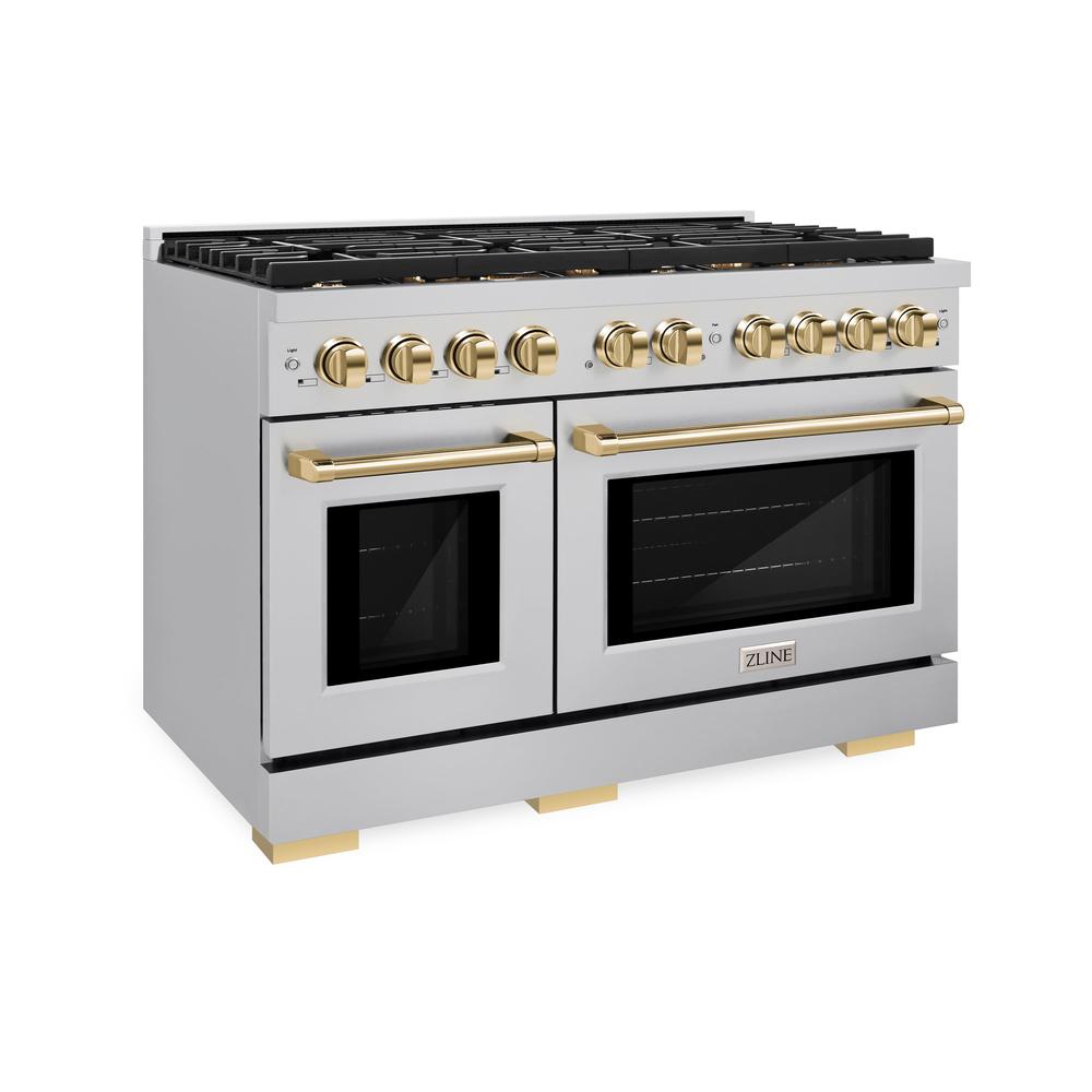 ZLINE Autograph Edition 48-inch 6.7 cu. ft. Dual Fuel Range with 8-Burner Gas Cooktop - Stainless Steel & Polished Gold Accents (SDRZ 48 G) - Professional Kitchen Appliance for Home Chefs & Entertaining
