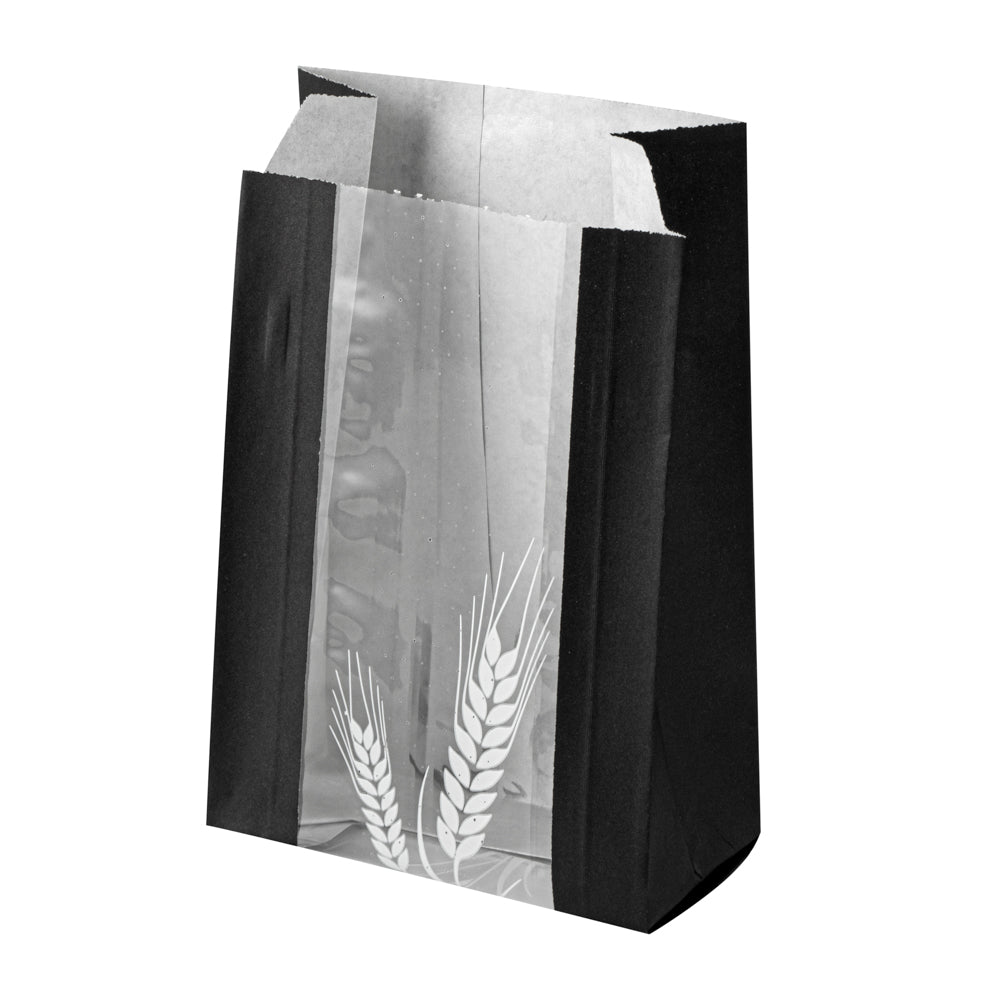 Greaseproof Black Paper Bread Bags - Micro Perforated Wheat Pattern (4.5