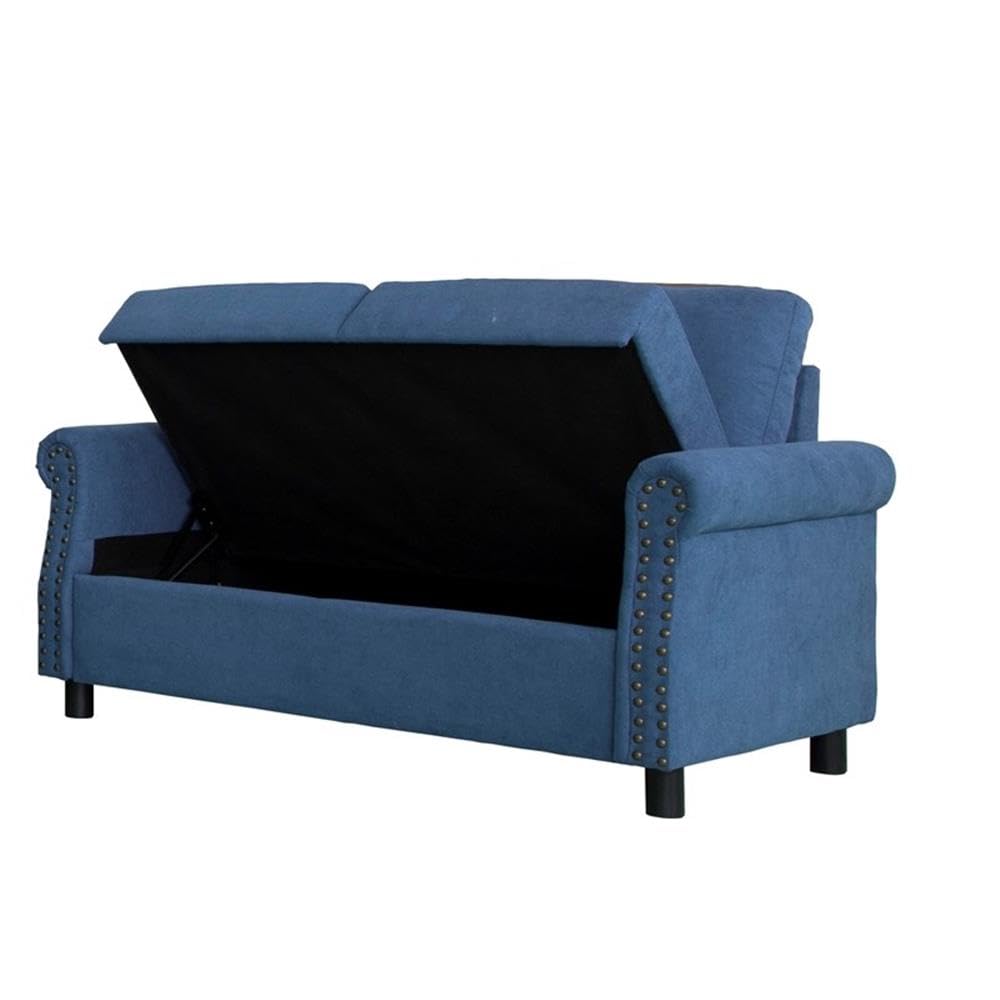Premium Microfiber Storage Ottoman with Removable Top - Blue Velvet Living Room Chair with Hidden Storage | Perfect for Small Spaces, Home Organization & Extra Seating