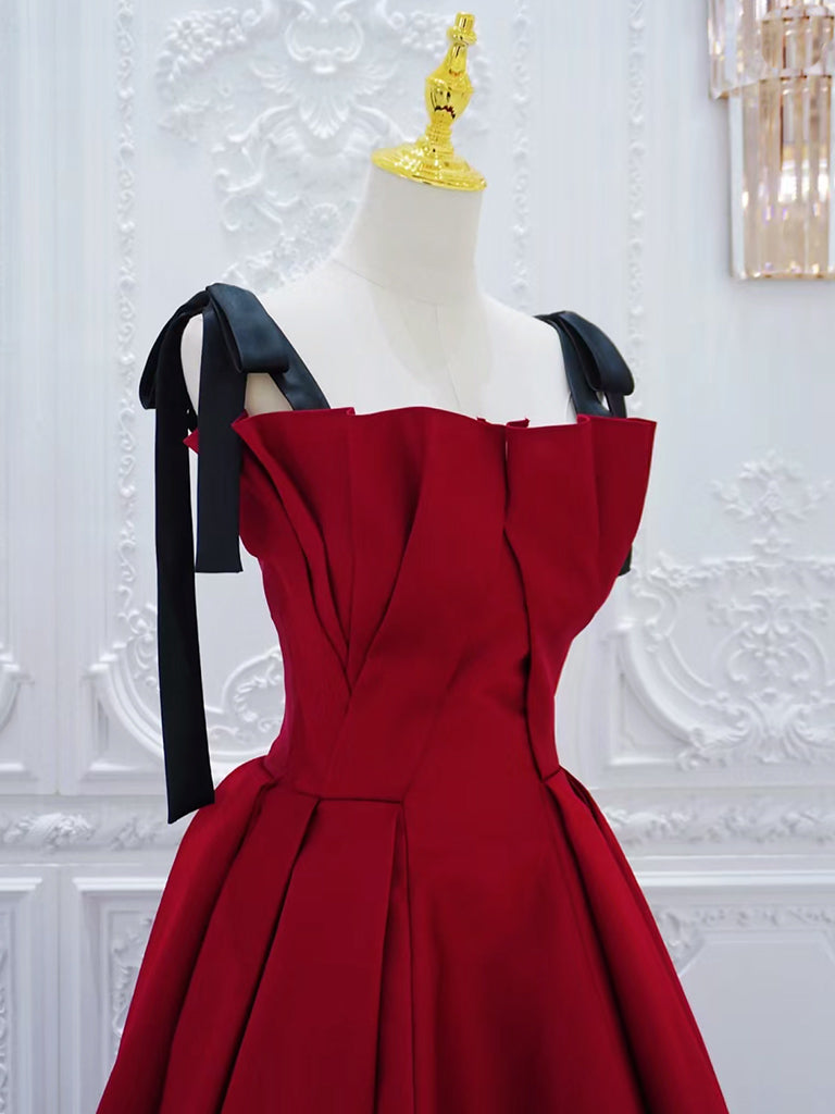 Elegant A-Line Burgundy Satin Long Prom Dress - Formal Evening Gown for Homecoming, Wedding & Special Occasions