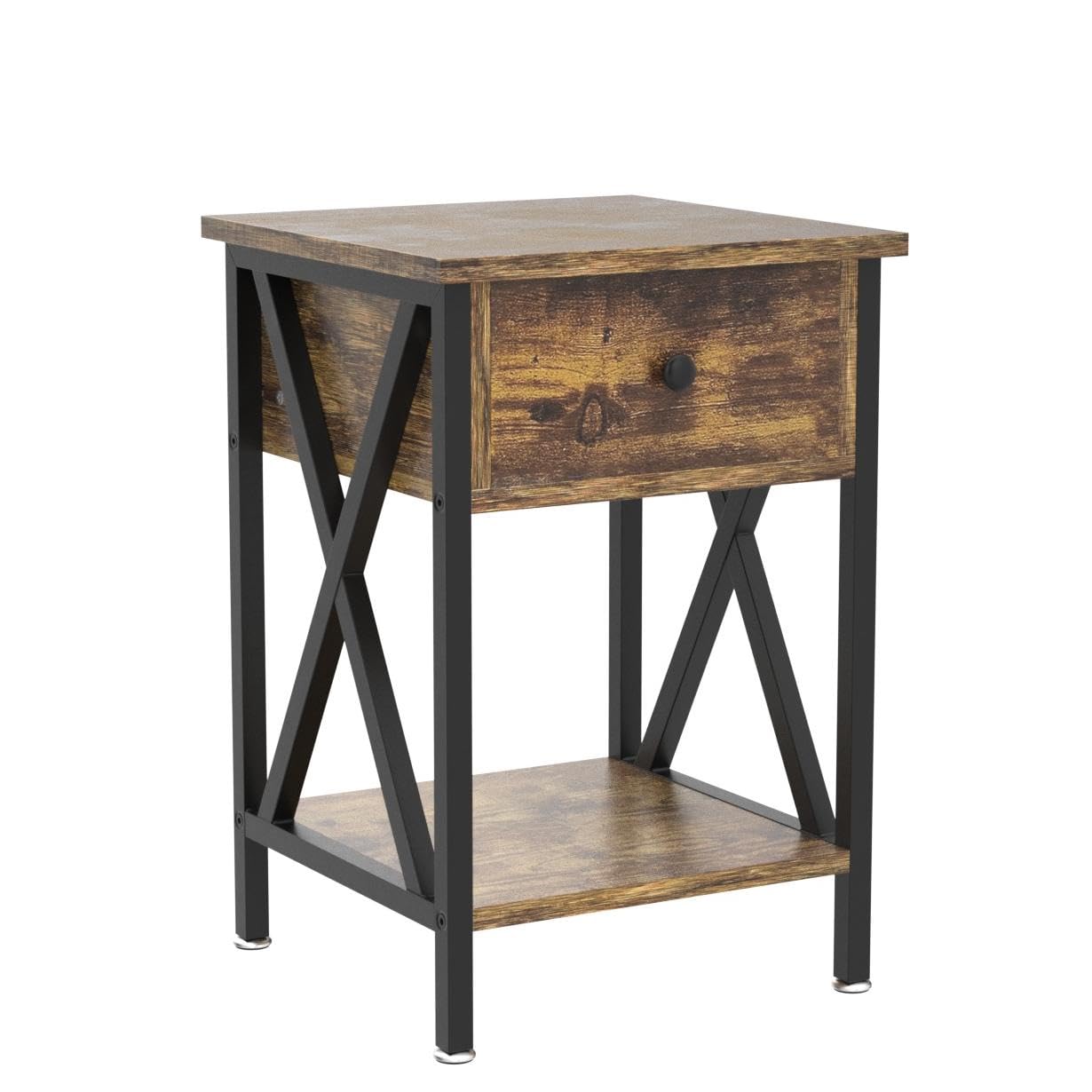 Industrial Nightstand with Drawer & Storage Shelf - Wood & Metal Bedside Table for Bedroom, Living Room - Easy Assembly - Perfect for Small Spaces & Modern Home Decor