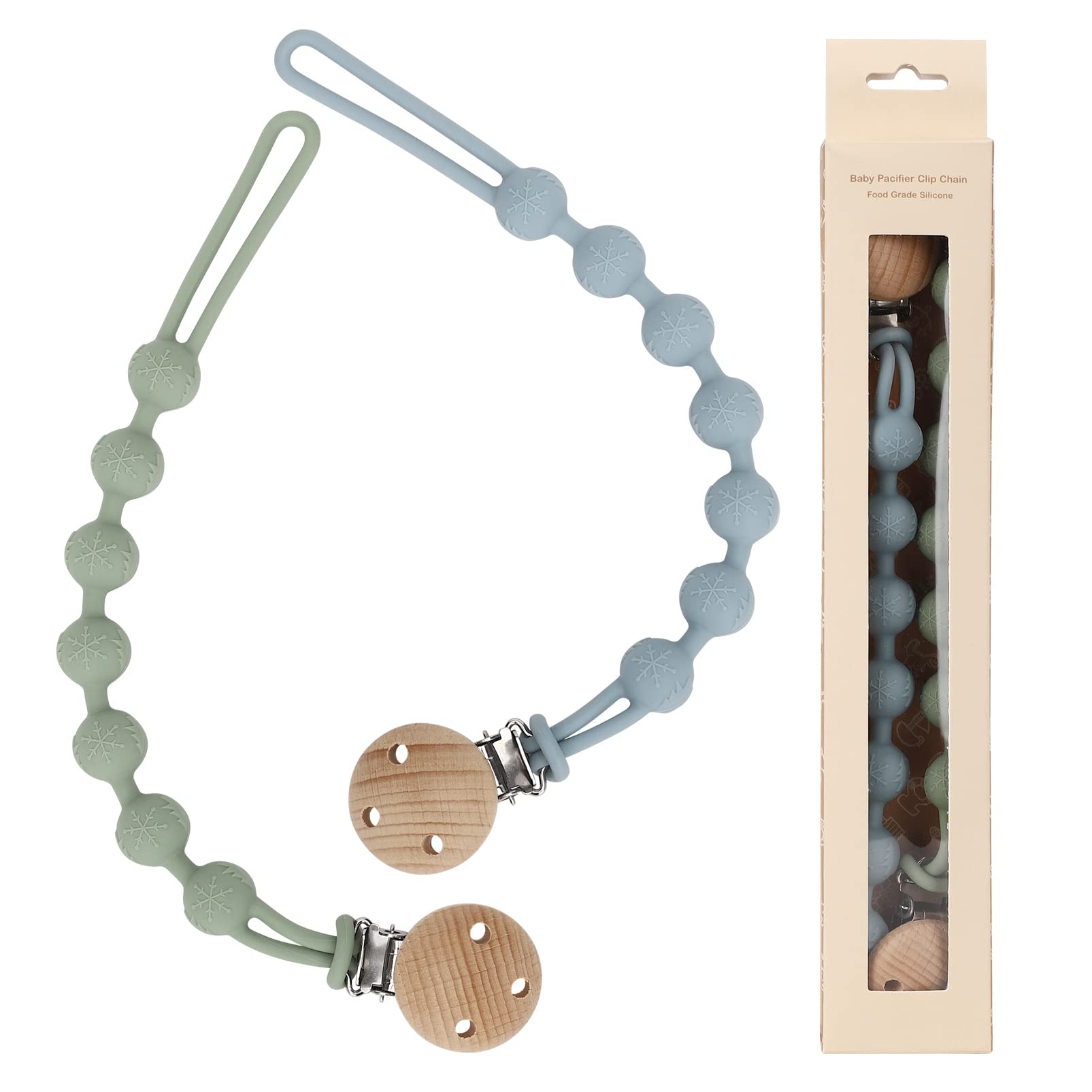 BPA-Free Silicone Pacifier Clips (2 Pack) - Safe One-Piece Design for Babies 3+ Months - Universal Fit for Most Pacifiers & Teethers - Perfect Baby Shower Gift (Sage & Ether) - Ideal for On-the-Go, Daycare & Travel Use