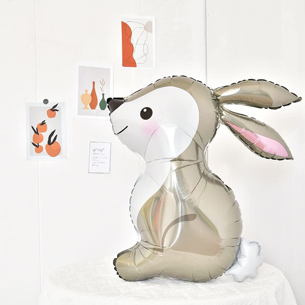 Woodland Bunny Easter Rabbit Shaped Foil Mylar Balloons - 36 Inch 5PCS for Baby Showers, Kids Birthday Parties, Boys Celebrations & Woodland Animals Theme Decorations - Perfect for Easter Decor, Spring Parties and Nursery Room Decorations