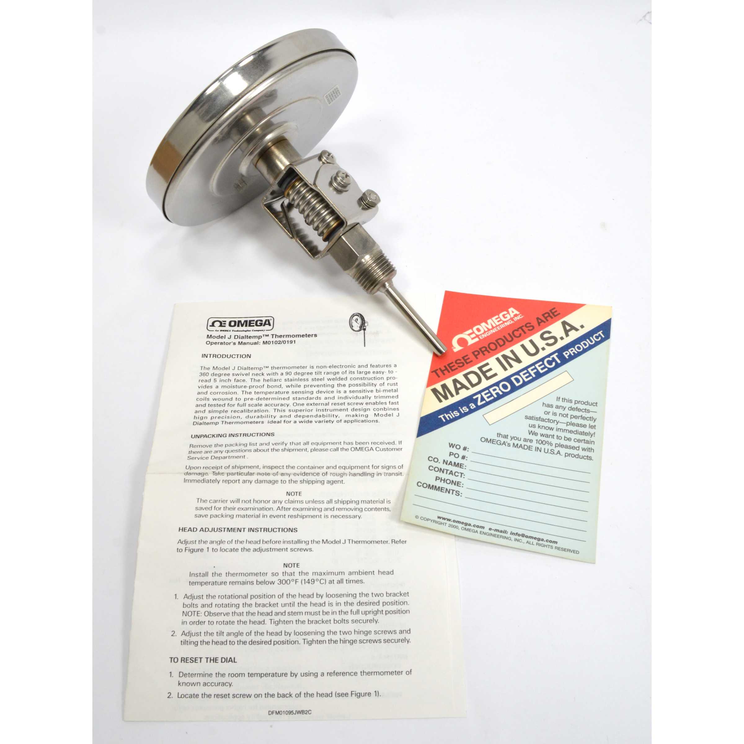 OMEGA ENGINEERING DialTemp METAL THERMOMETER Model J 0-300°C with 4