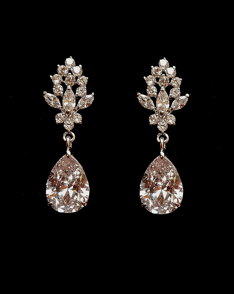 Elegant Crystal Bridal Earrings with Classic Pear Drop – Perfect for Weddings, Prom & Special Occasions | Meghan Johnny B at Kezani