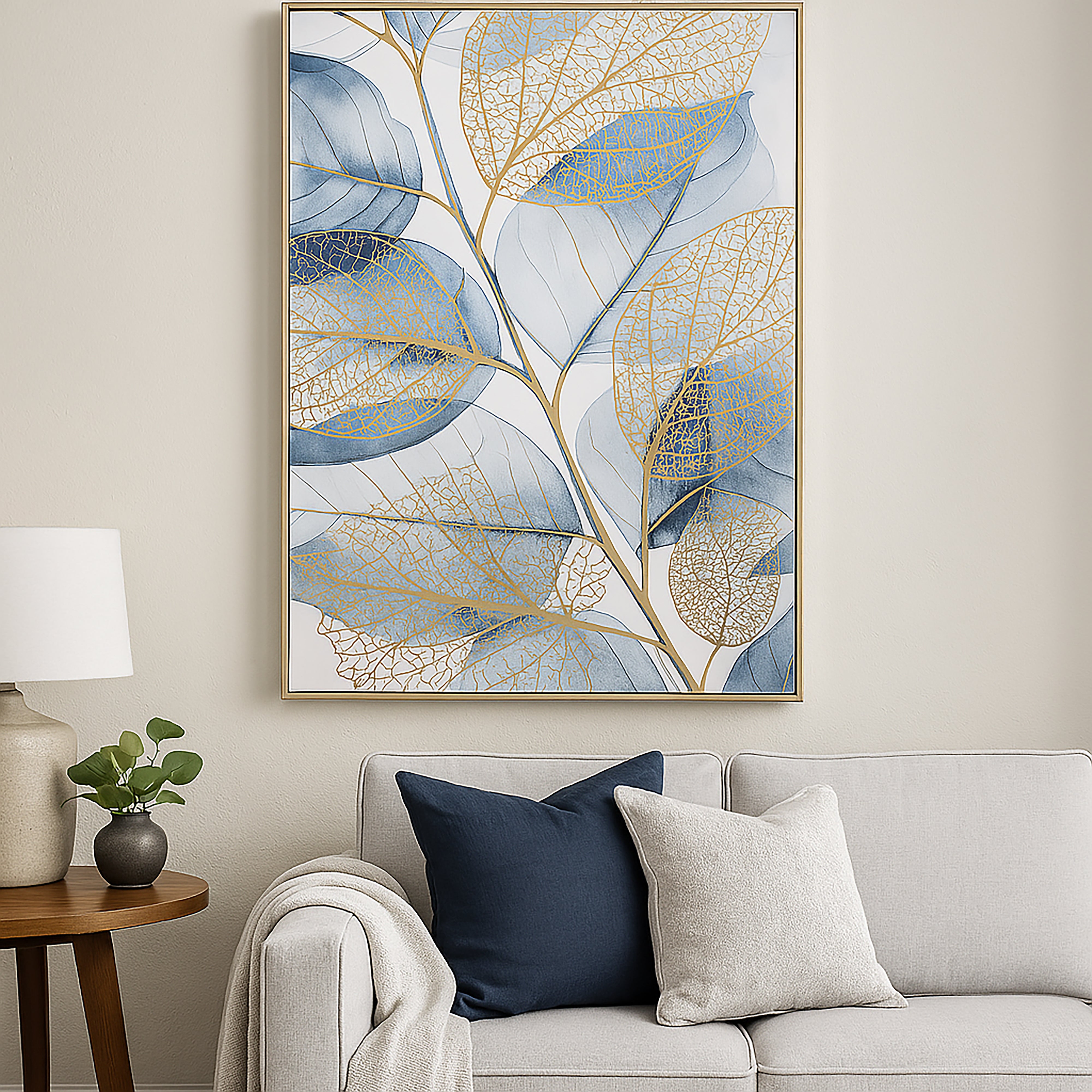 Urban Style Brushmarks Foiled Canvas Watercolor Leaves - Elegant Home Decor for Living Room, Bedroom & Office Wall Art