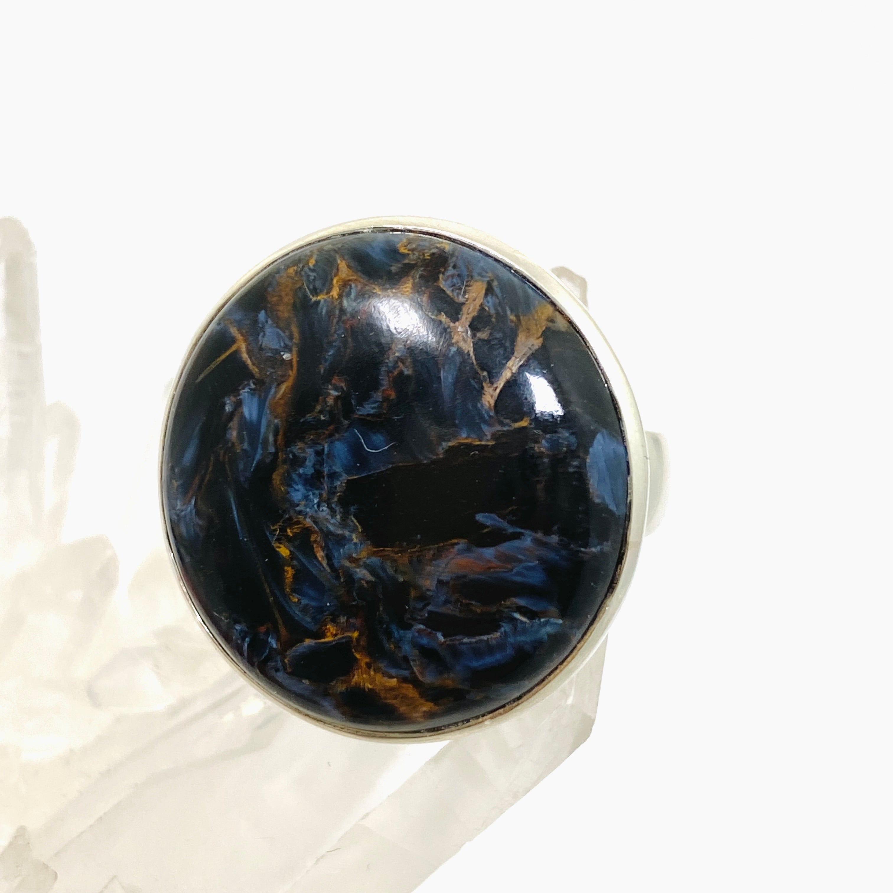 Pietersite Round Cabochon Ring - Size 10.5 - PRGJ897 - Elegant Gemstone Jewelry for Women, Perfect for Weddings, Parties & Special Occasions