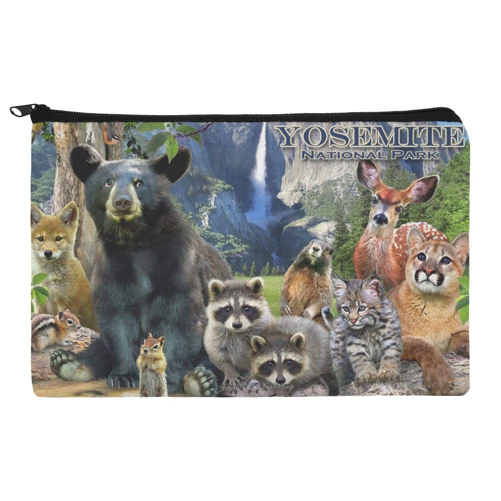 Yosemite National Park Wildlife Cosmetic Bag - Bear, Raccoon, Beaver & Chipmunk Design Makeup Organizer Pouch | Travel & Camping Essentials