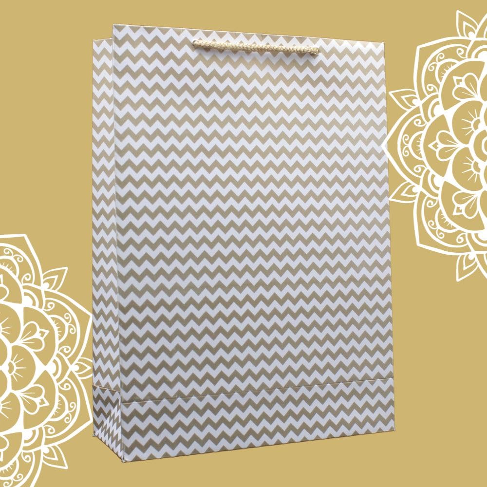 Golden Wave Gift Bags for Weddings, Birthdays & Holidays - Pack of 20