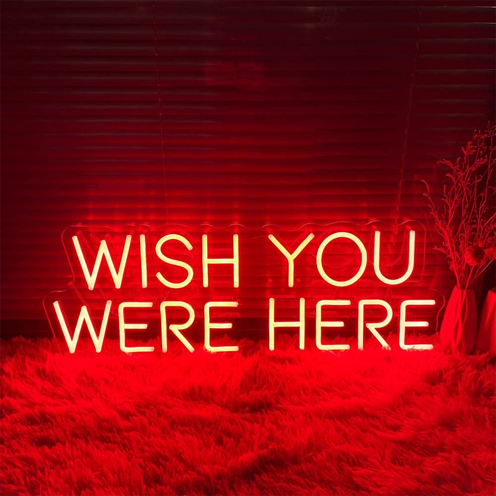 Custom LED Neon Sign 'Wish You Were Here' - 24 Inch Red Wall Decor for Bedroom, Living Room, Nail Salon & Lash Studio | Perfect for Home, Wedding, Christmas & Business Gifts | Durable Indoor Neon Light Backdrop for Parties & Events