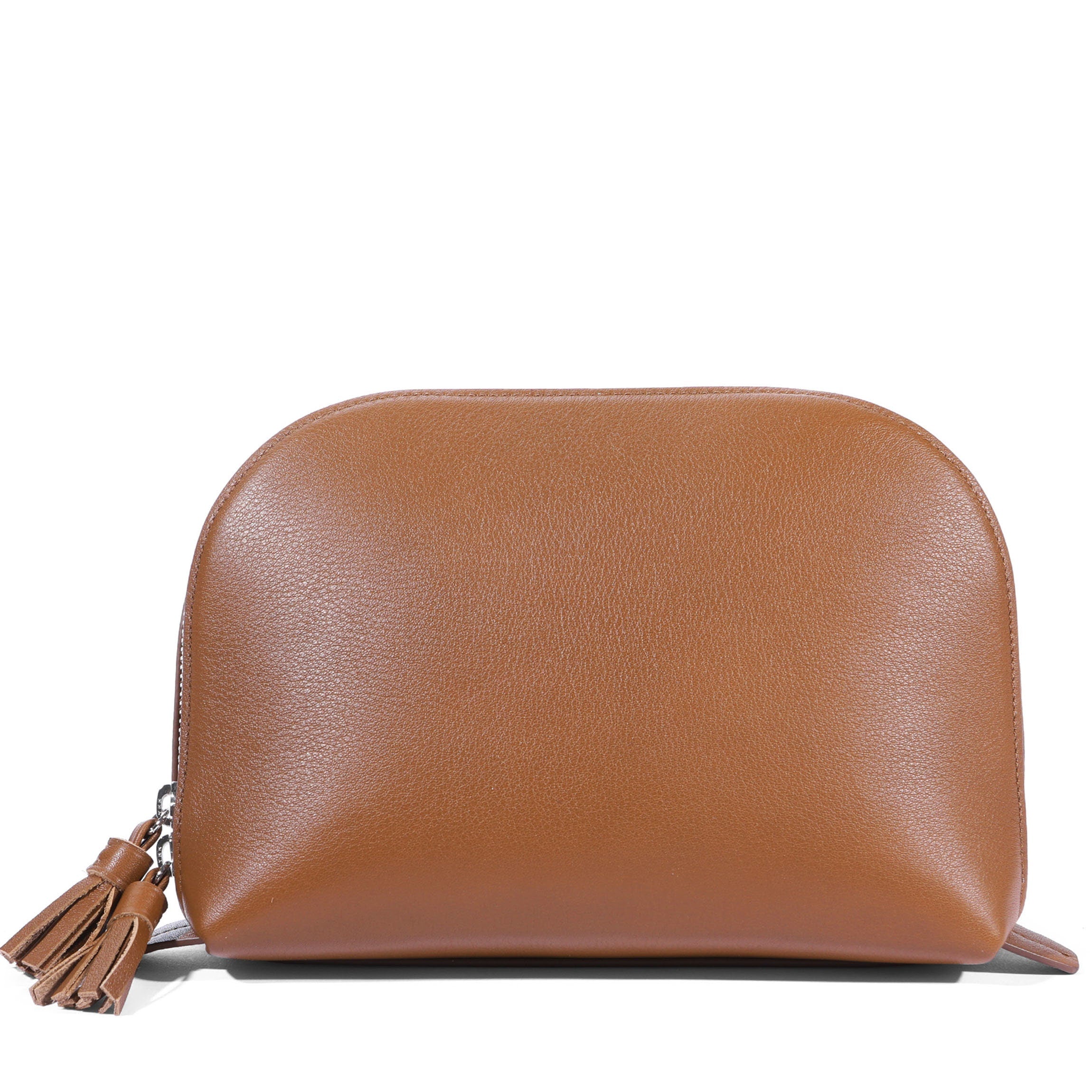 Premium Large Clamshell Makeup Bag in Cognac - Travel Cosmetic Organizer for Women, Perfect for Makeup Brushes & Toiletries (Ideal for Travel, Gym, and Daily Use)