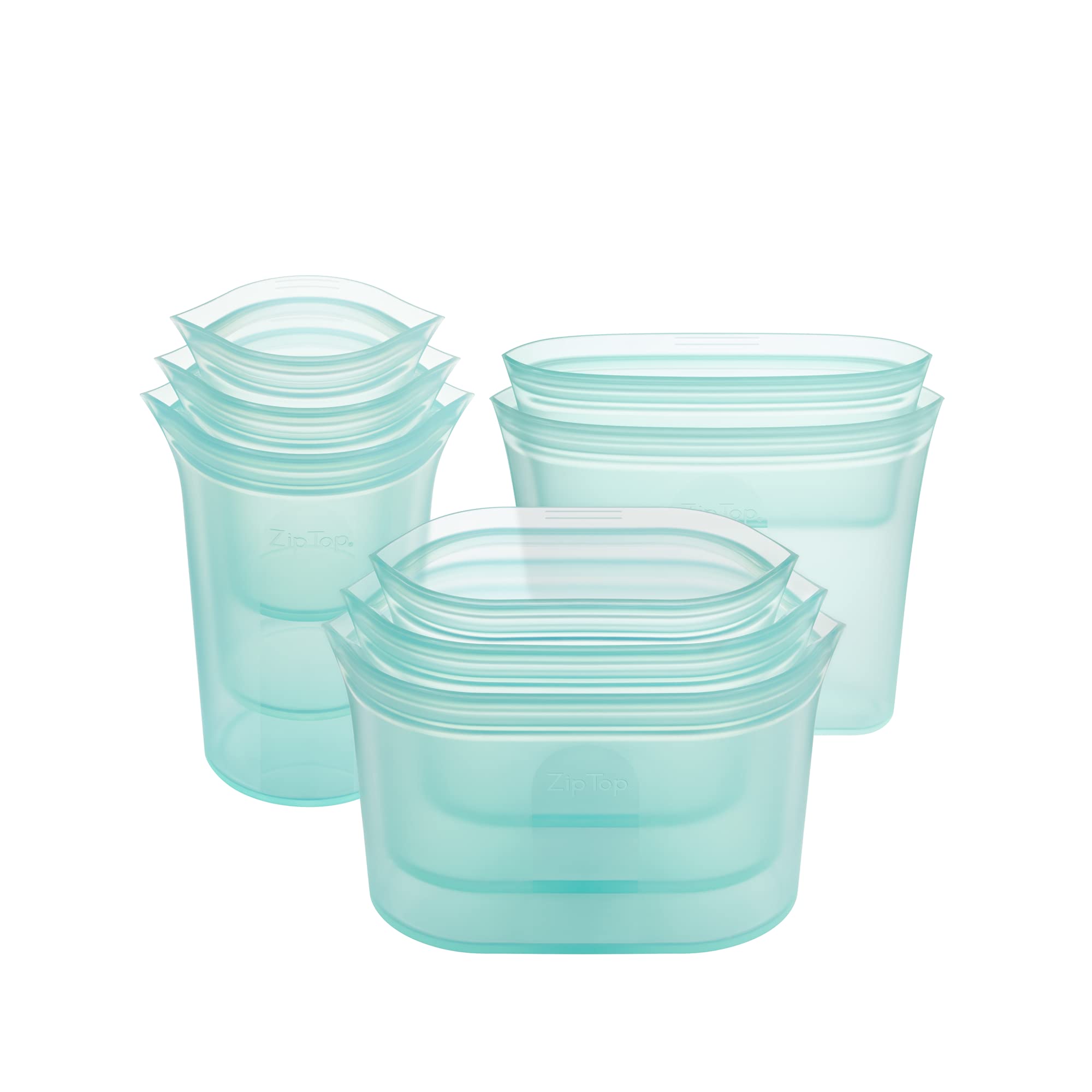 Eco-Friendly Zip Top Reusable Food Storage Bags Set of 8 [Teal] | Silicone Meal Prep Containers | Microwave, Dishwasher & Freezer Safe | BPA-Free | Made in USA | Perfect for Meal Prep, Snacks & Leftovers Storage