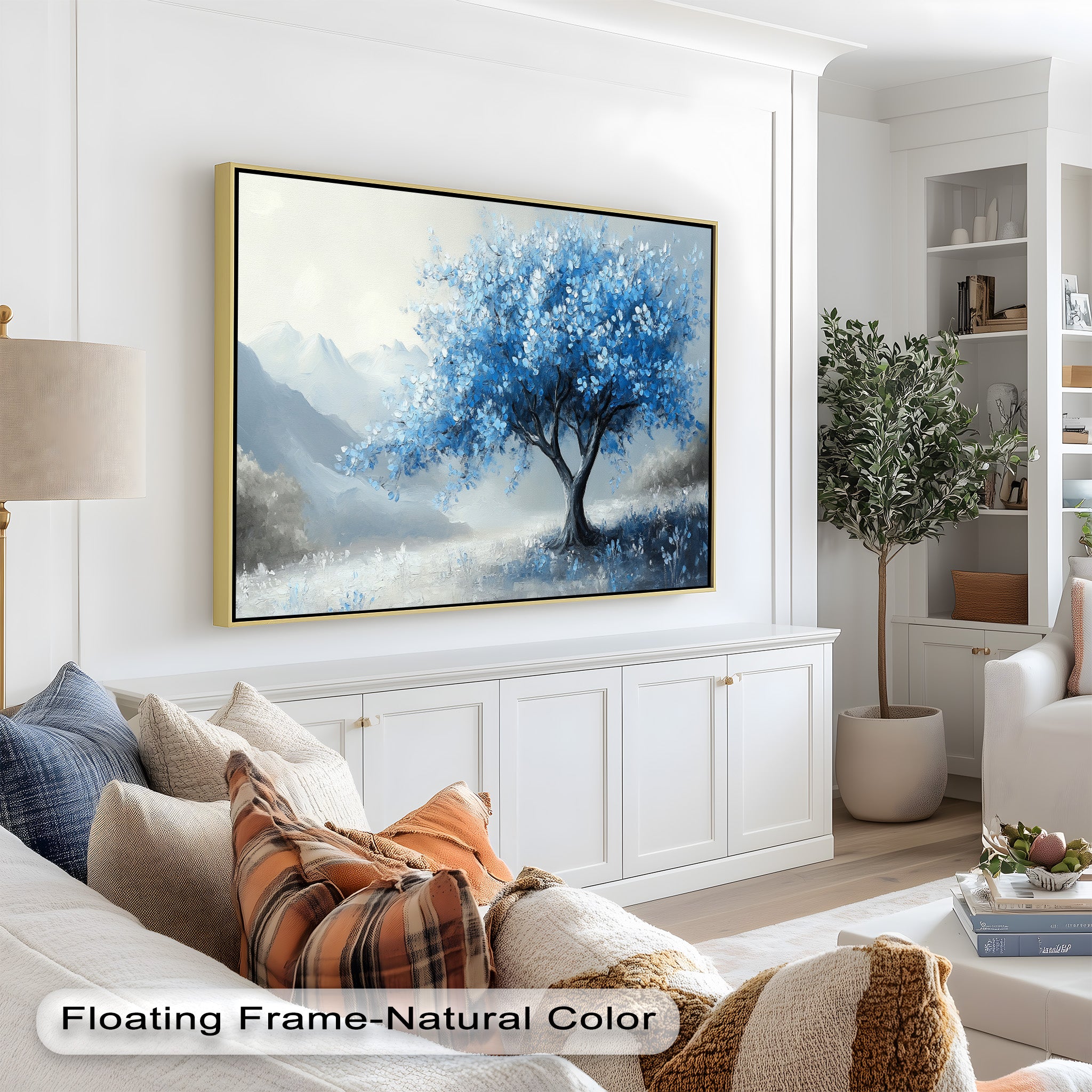 Blue Tree Landscape Oil Painting - Handmade Canvas Art for Home & Office Decor, Living Room Wall Art, Gift Idea