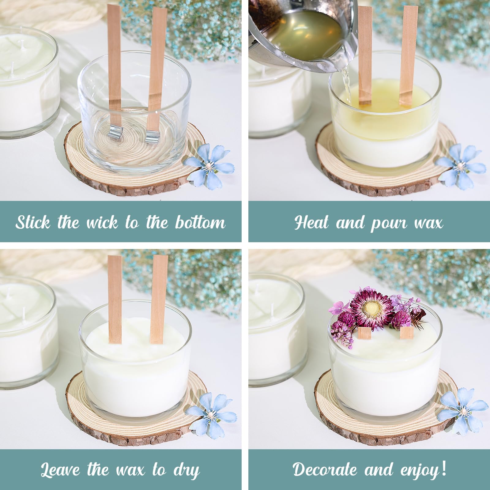 16oz Candle Jars 6 Pack - 3 Wick Large Empty Clear Glass Candle Making Containers with Bamboo Lids, Includes Stickers & Labels - Bulk DIY Candle Supplies for Home, Wedding, Spa & Gift Giving - Dishwasher Safe