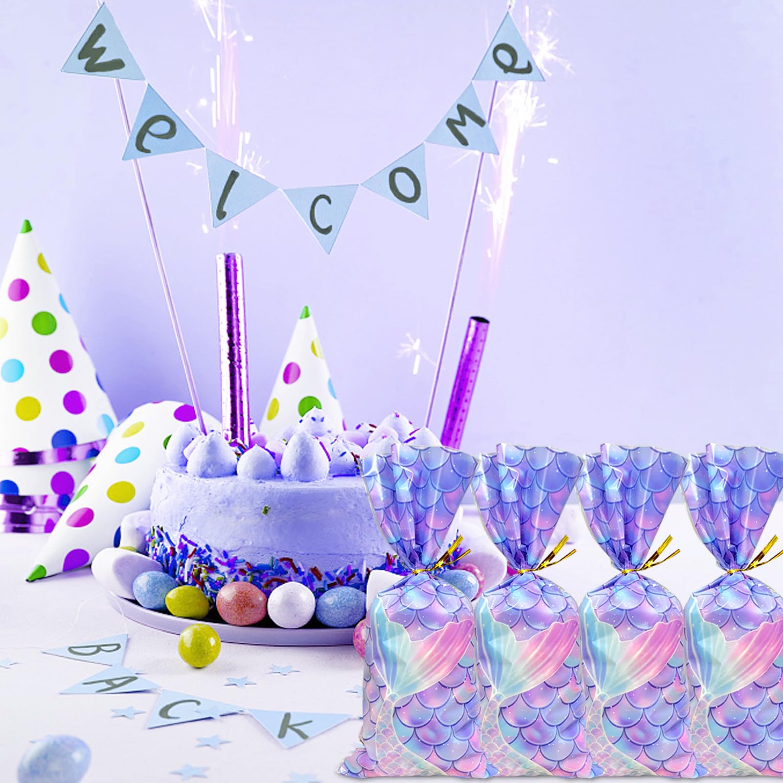Bnsikun 100-Pack Mermaid Tail Cellophane Gift Bags - Transparent Favor Bags for Candy, Party Favors & Wedding Treats - Perfect for Birthday Parties, Baby Showers & Holiday Gifting
