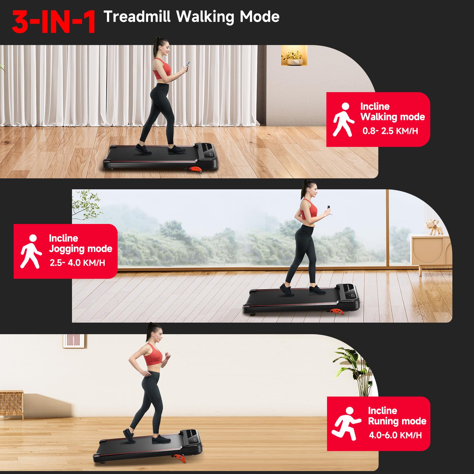 RHYTHM FUN Under Desk Treadmill with Incline - 300 Lbs Capacity Portable Walking Pad for Home & Office, Remote Control & LED Display - Perfect for Workouts, Home Fitness & Small Spaces