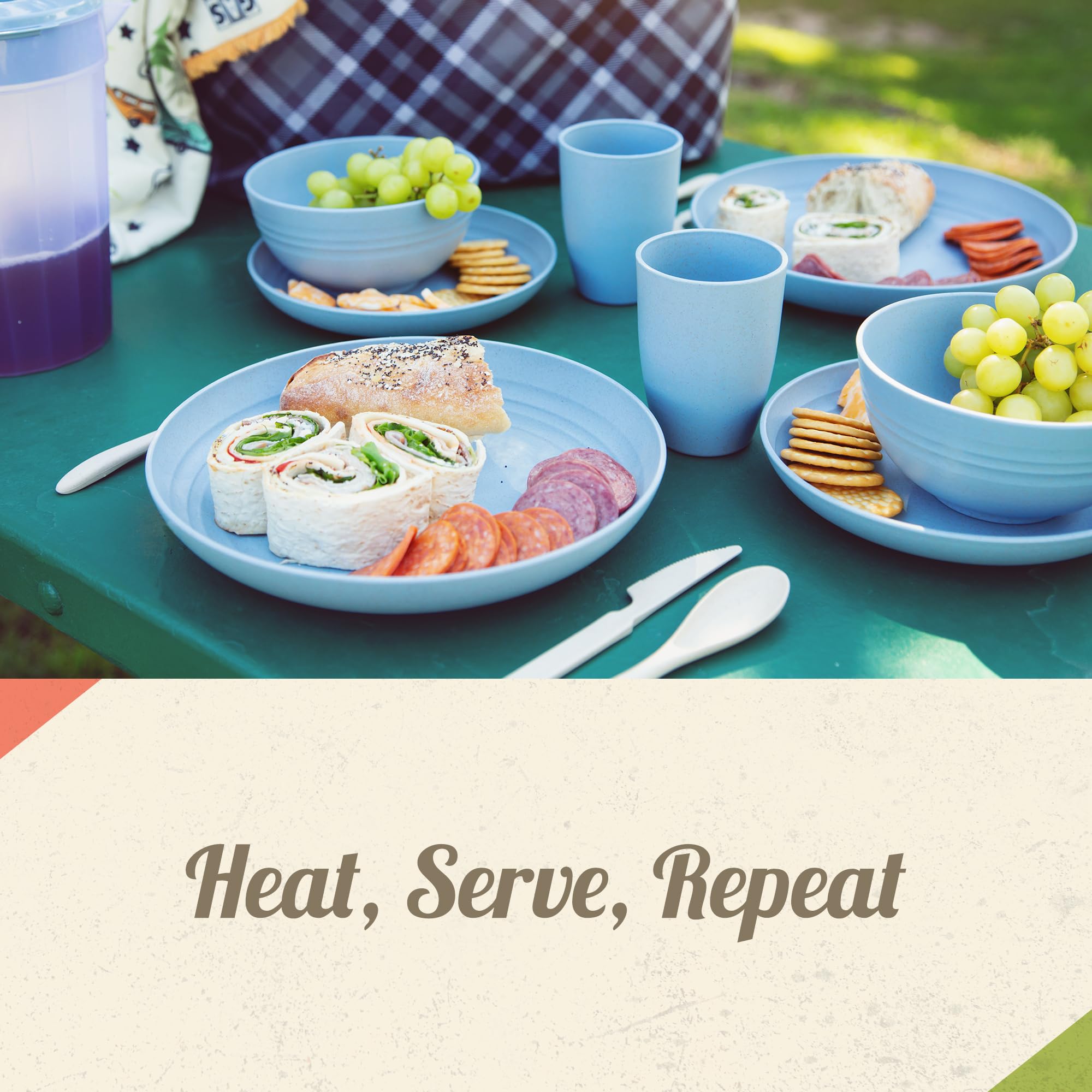 Eco-Friendly 8-Piece Wheat Straw Dinnerware Set - 2 Bowls, 2 Cups, 2 Small & 2 Large Plates - BPA Free, Dishwasher & Microwave Safe Camping & RV Dishes - Perfect for Outdoor Picnics, Camping Trips & RV Travel (Rustic Red)