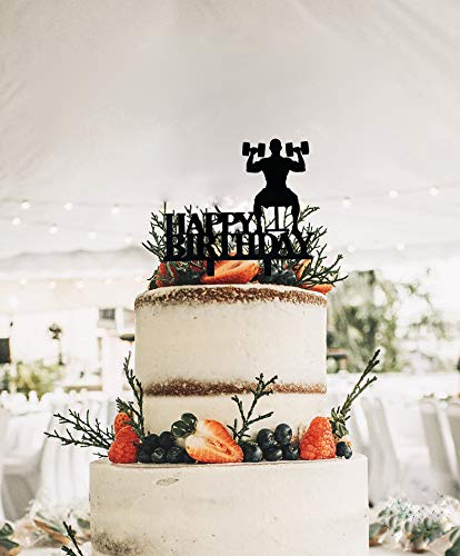 Black Acrylic Dumbbell Cake Topper - Sports Theme Birthday Decor for Fitness Lovers | Perfect for Gym-Themed Cakes, Workout Parties & Athlete Celebrations