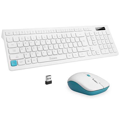 RECCAZR Wireless Keyboard and Mouse Combo - Full-Sized Quiet Ergonomic Keyboard with Adjustable Mouse, 2.4GHz USB Receiver for PC, Windows, Laptop, Desktop (White) | Perfect for Office Work, Gaming, and Home Computing