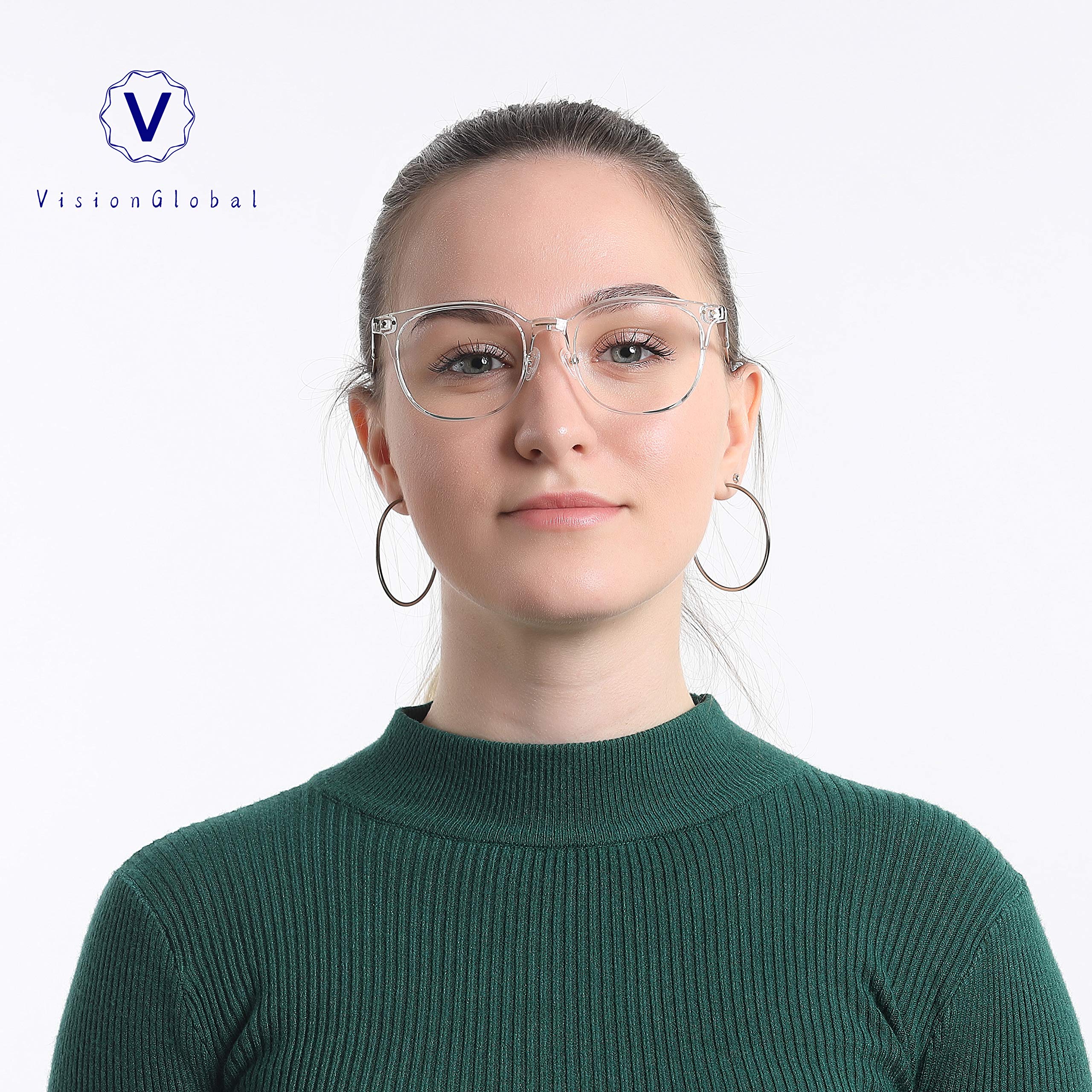 VisionGlobal Blue Light Blocking Glasses for Women & Men - Anti Eyestrain Computer Glasses with Stylish Oval Frame - Perfect for Office Work, Gaming & Screen Time