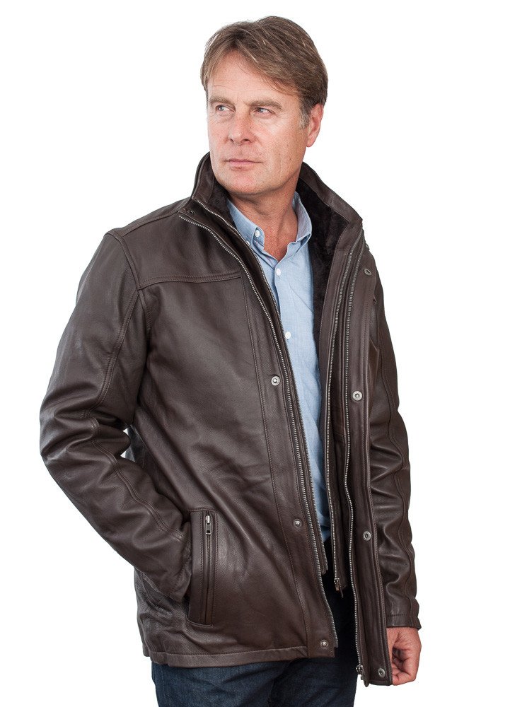 Men's Mid-Length Classic Warm Brown Leather Jacket - Stylish Outerwear for Fall & Winter | Perfect for Casual Outings & Date Nights
