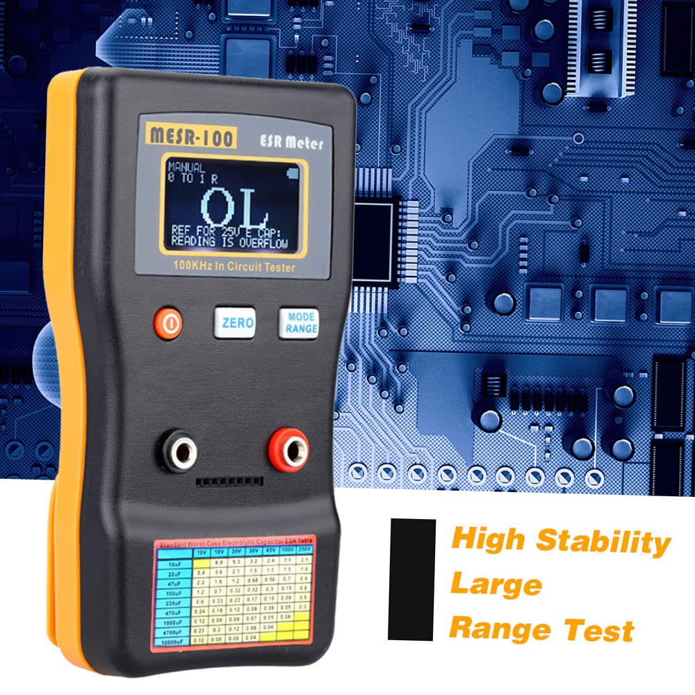 MESR-100 Professional ESR Capacitor Tester - Digital Ohm Meter for Measuring Internal Resistance & Capacitance - SMD Test Clip Included - Perfect for Electronics Repair, Circuit Testing & DIY Projects