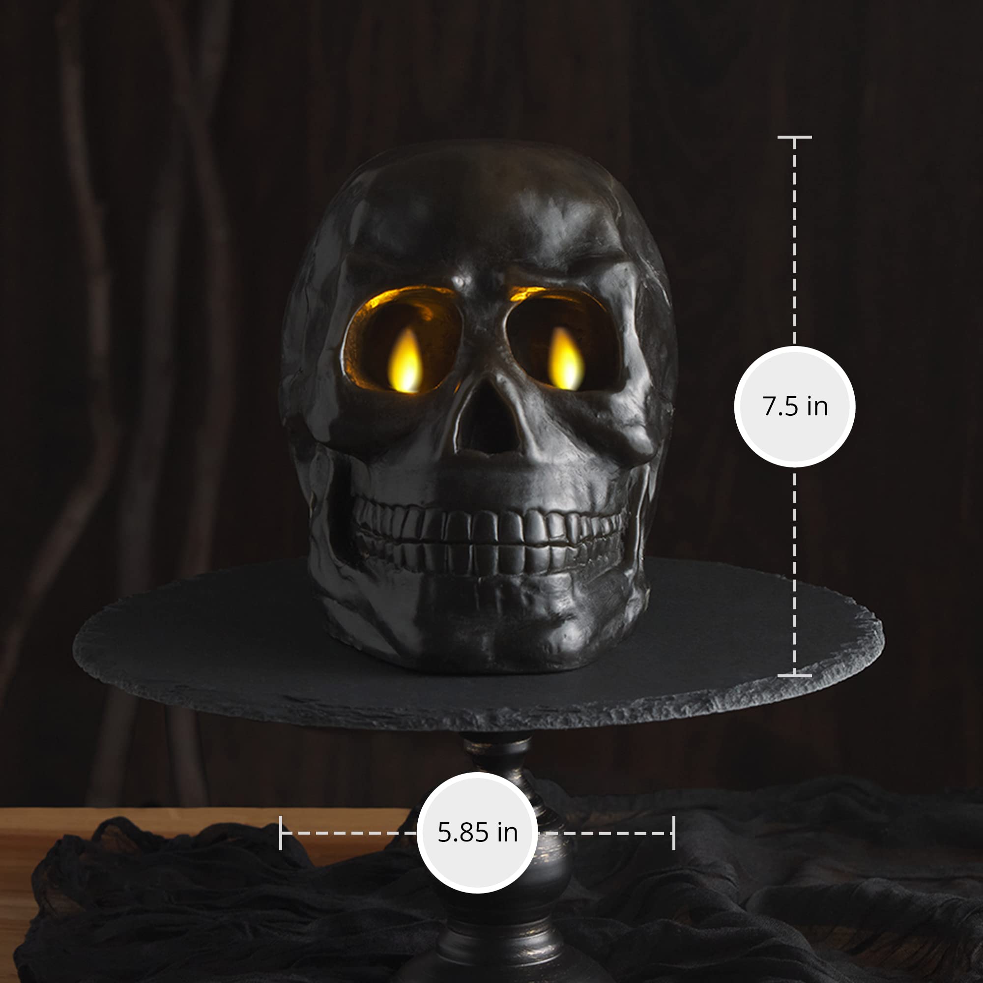Luminara Flameless LED Candle - Realistic Moving Flame Skeleton Skull Decor (5.85