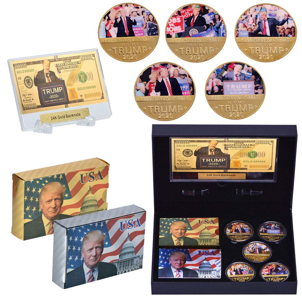 Yunestry President Donald Trump 2020 Commemorative Bill Coin & Poker Cards Gift Set - Perfect for Collectors, Poker Games, and Political Memorabilia Enthusiasts