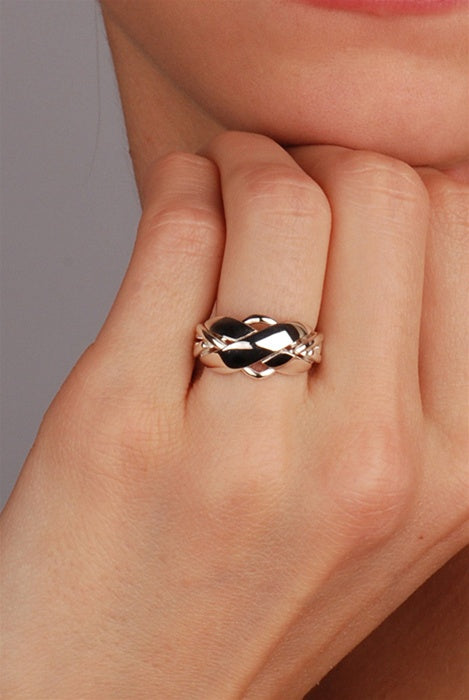 Retired Ladies 4 Band Sterling Silver Puzzle Ring 42SL – Elegant Vintage Jewelry for Women, Perfect Gift for Anniversaries, Birthdays & Special Occasions
