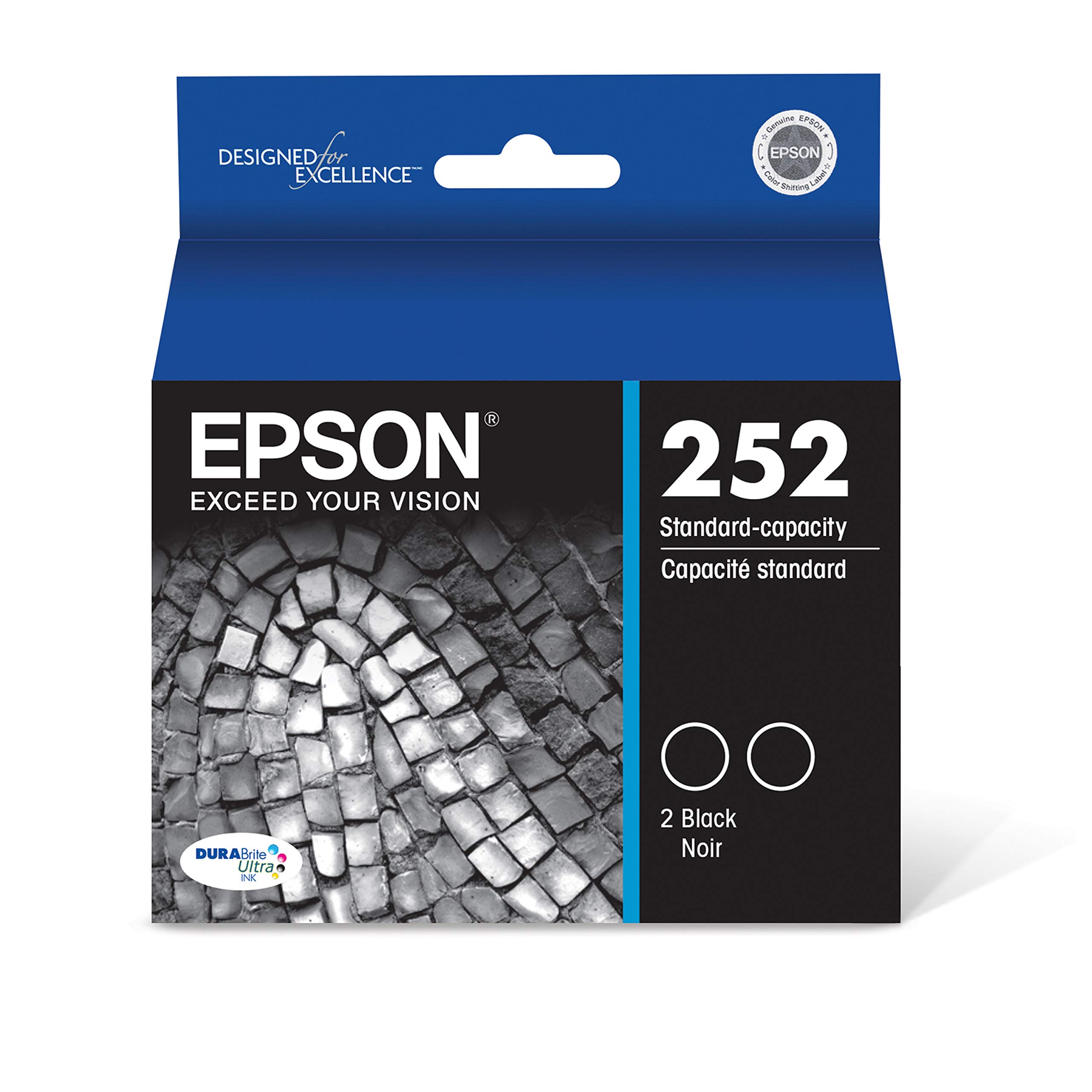 Epson T252 DuraBrite Ultra Ink Standard Capacity Black Dual Cartridge Pack (T252120-D2) - Compatible with Select Epson WorkForce Printers | Ideal for Home Office, Business Documents & High-Quality Printing