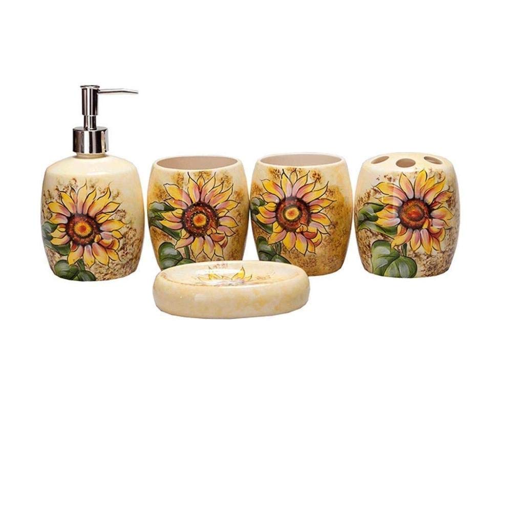 5-Piece Ceramic Bathroom Set with Toothbrush Holder, Cup, Soap Dispenser & Dish | Modern Bathroom Accessories for Home & Hotel | Perfect for Vanity, Sink Countertop & Guest Bathroom Decor